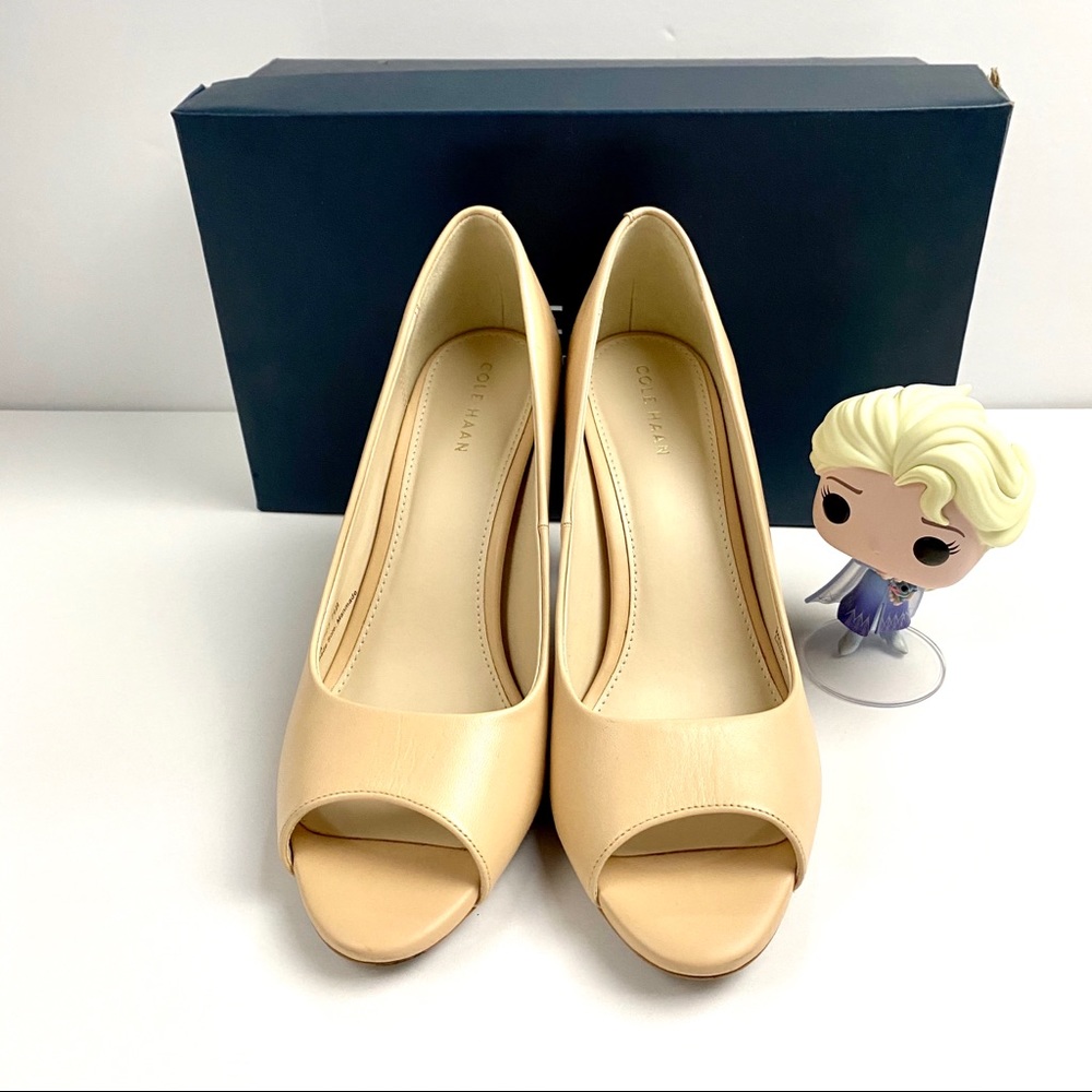 Cole Haan Harlow Nude Leather Peep Toe Heels 7.5